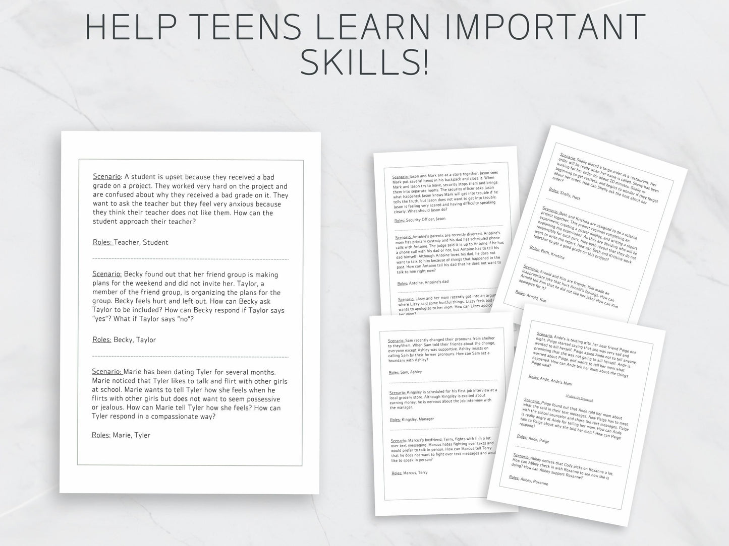 Skills Building Role Playing For Teens Scenario Packet- Digital Download