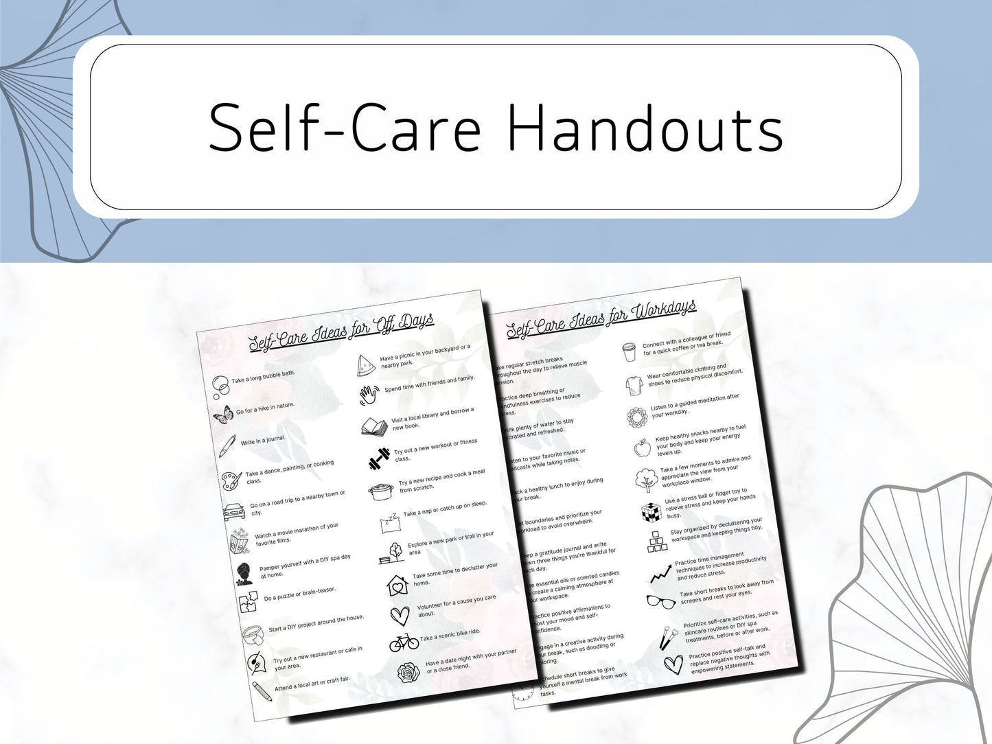 Self-Care Ideas Handouts-PDF Download