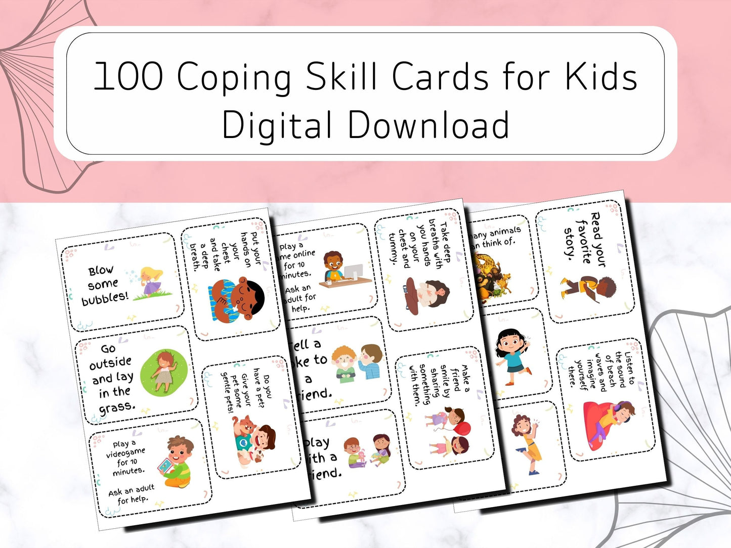 100 Coping Skill Cards for Kids- Digital PDF